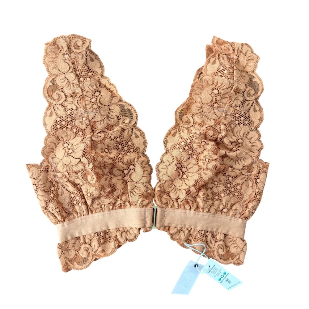 We Are HAH Got Ur Back Bra‎ Brown Sugar Lace Bralette Front Hook XS NWT
